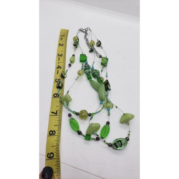 Vintage Beaded Necklace Multi2 Strand Lucite Glass Shell Jewelry RARE Green - Picture 5 of 12